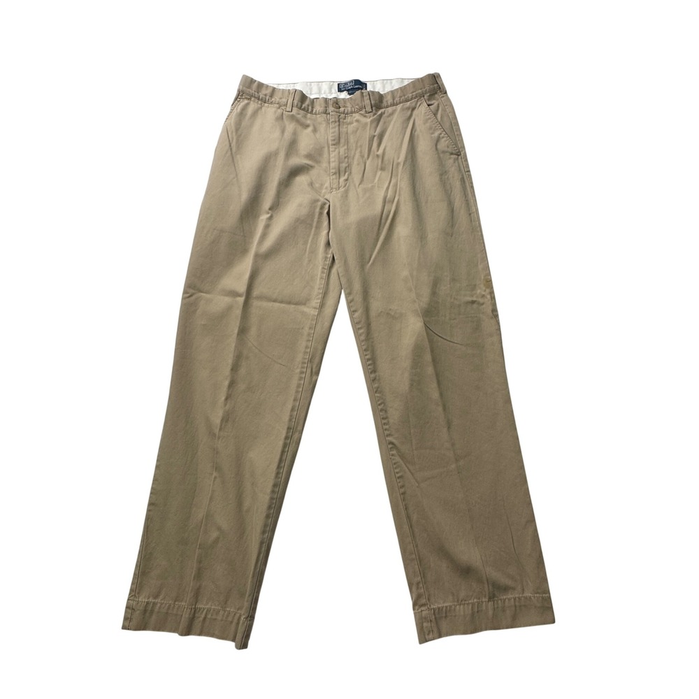 Polo Ralph Lauren Mens Classic Fit Chino Pants Khaki Tan‎ 100% Cotton Twill Flat
